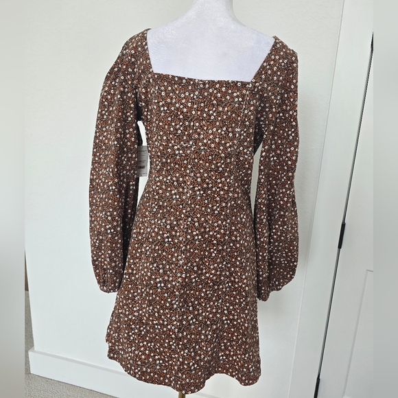 Free People Call Me Cord  Brown Floral Mini Dress Button Front Boho Size 10 NWT - Picture 7 of 13